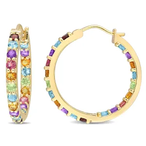 Yellow Silver Gemstone Pattern Hoop Earrings