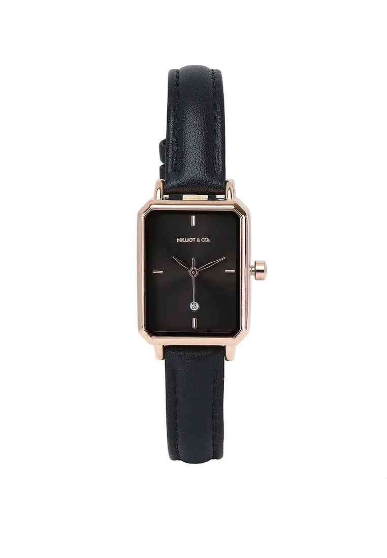 Zara Rose Gold Leather Analogue Watch (Black)
