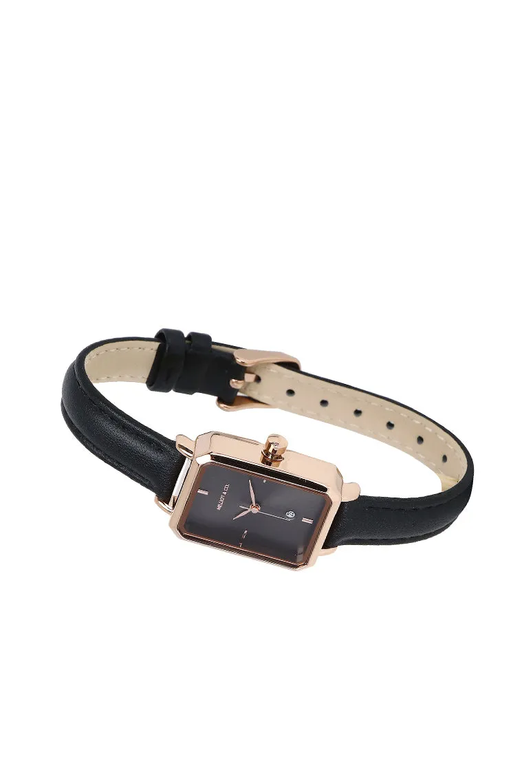 Zara Rose Gold Leather Analogue Watch (Black)