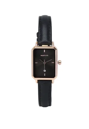 Zara Rose Gold Leather Analogue Watch (Black)