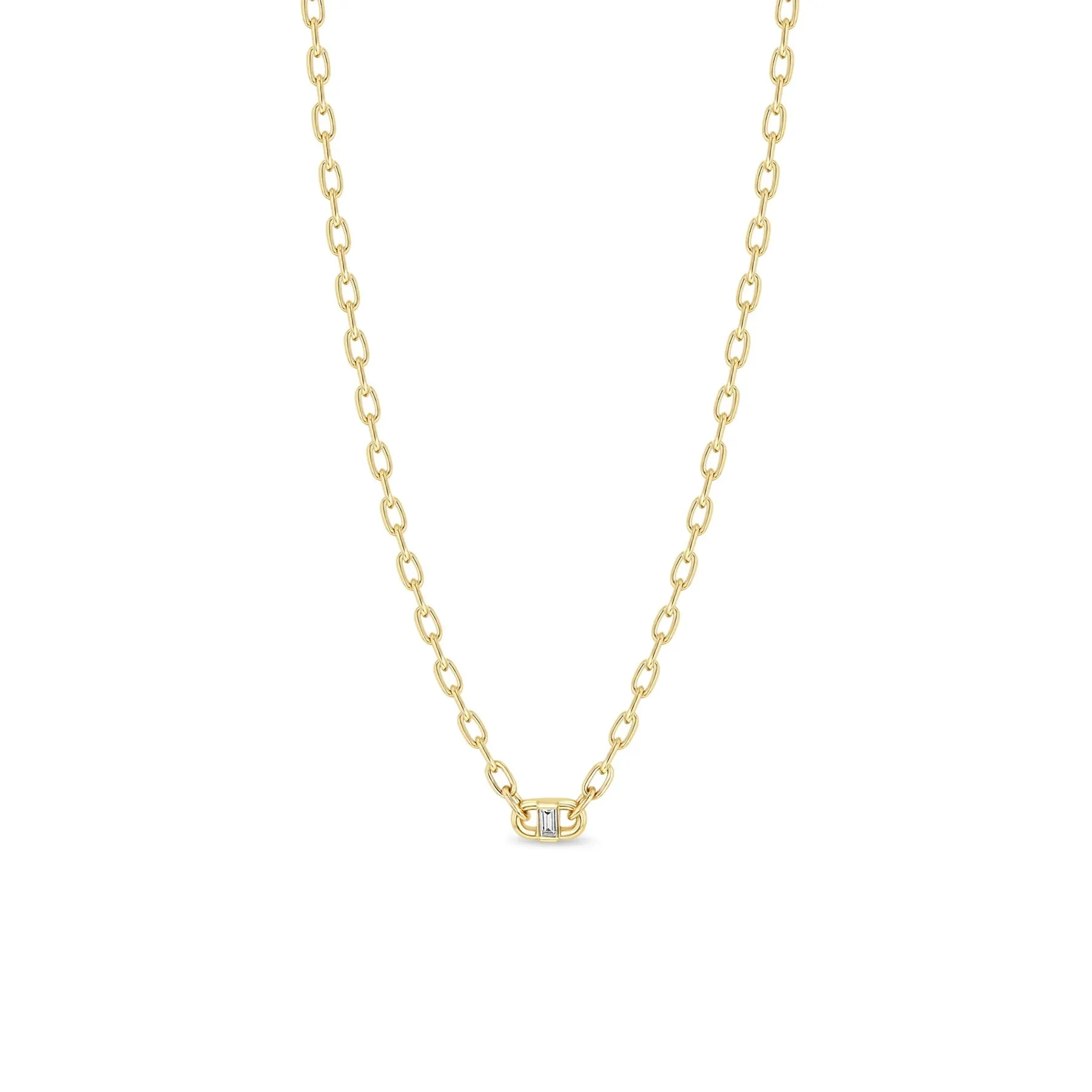 Zoe Chicco Gold Baguette Diamond Open Link Square Oval Chain Necklace